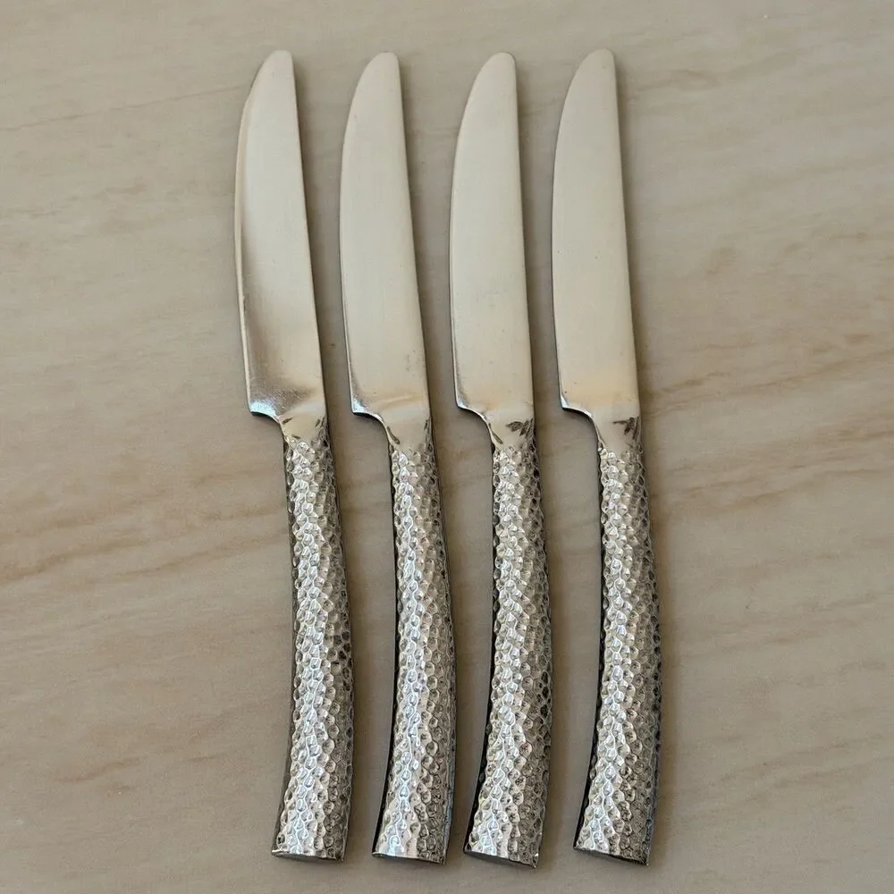 4pc Pier 1 Imports Hammered Dinner Knives 9” Stainless